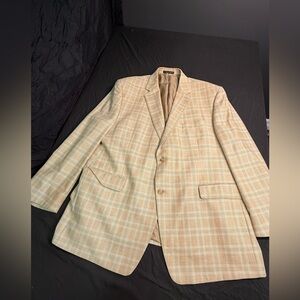 Ralph Lauren Blazer Jacket Sport Coat Mens 48R Wool Silk Cream/gold/beige Plaid